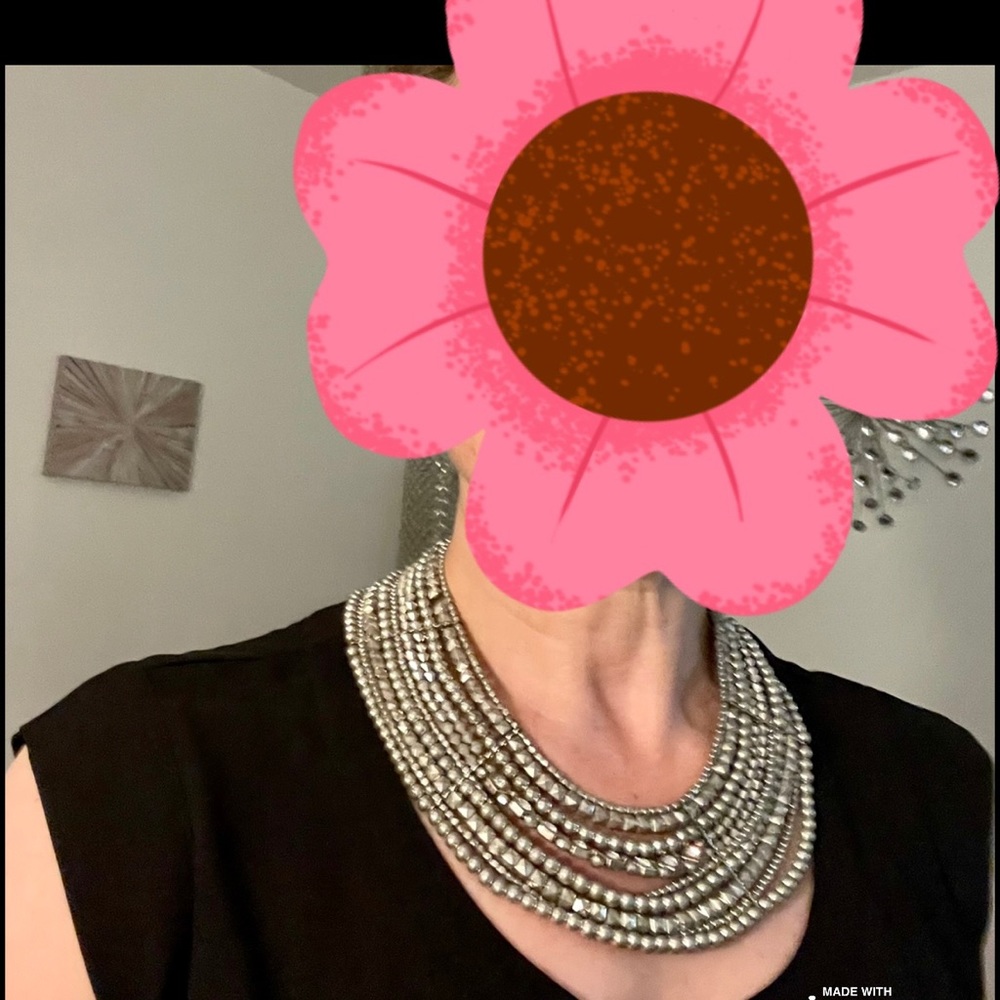 Multi strand silver tone necklace